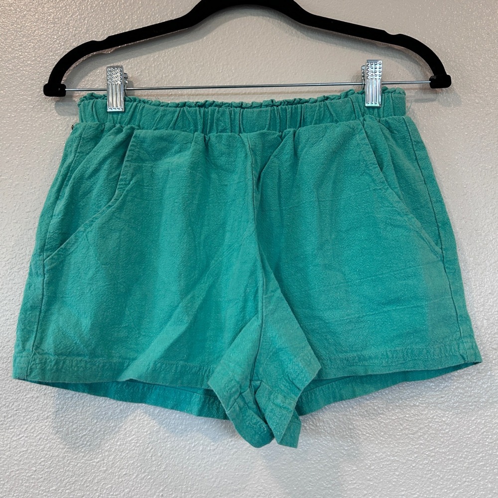 ONeill  Green Linen Blend Elastic Waist Casual‎ Beach Shorts Womens Medium